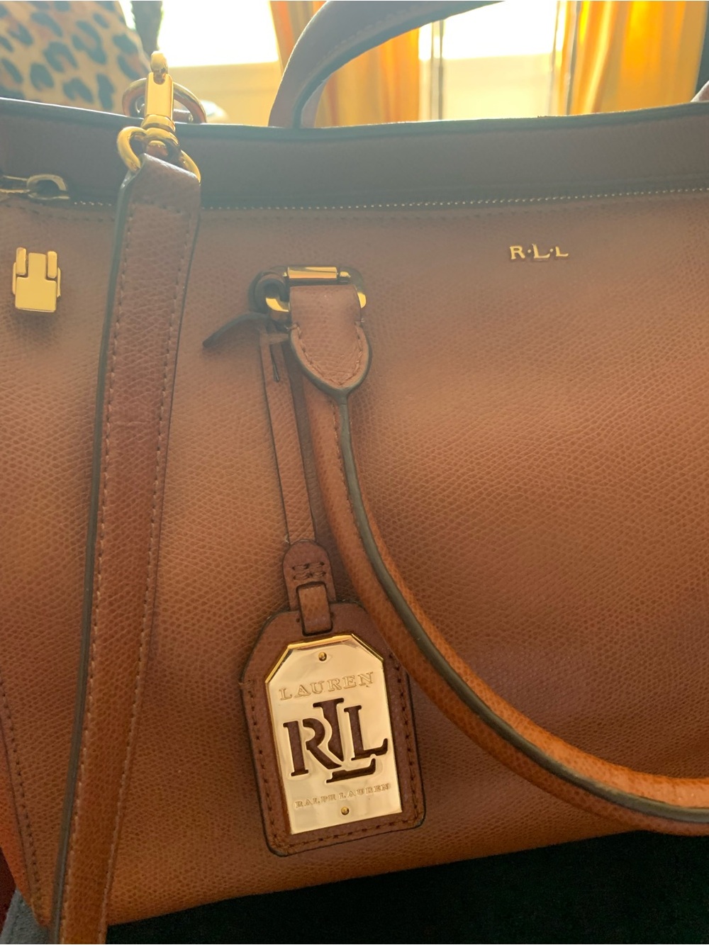 Ralph Lauren Brown Leather Tote with Gold Hardware